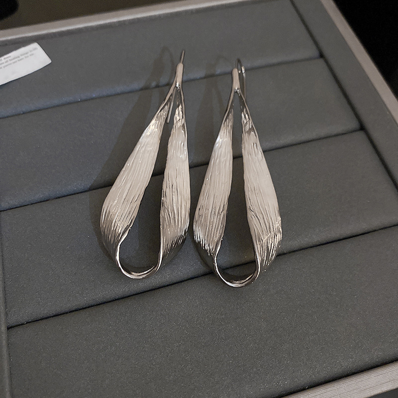 Metallic water drop leaf ear hook earrings for women