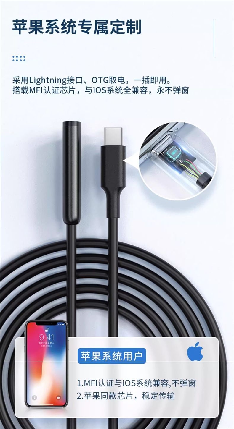 High-resolution rotatable endoscope camera with smartphone connection