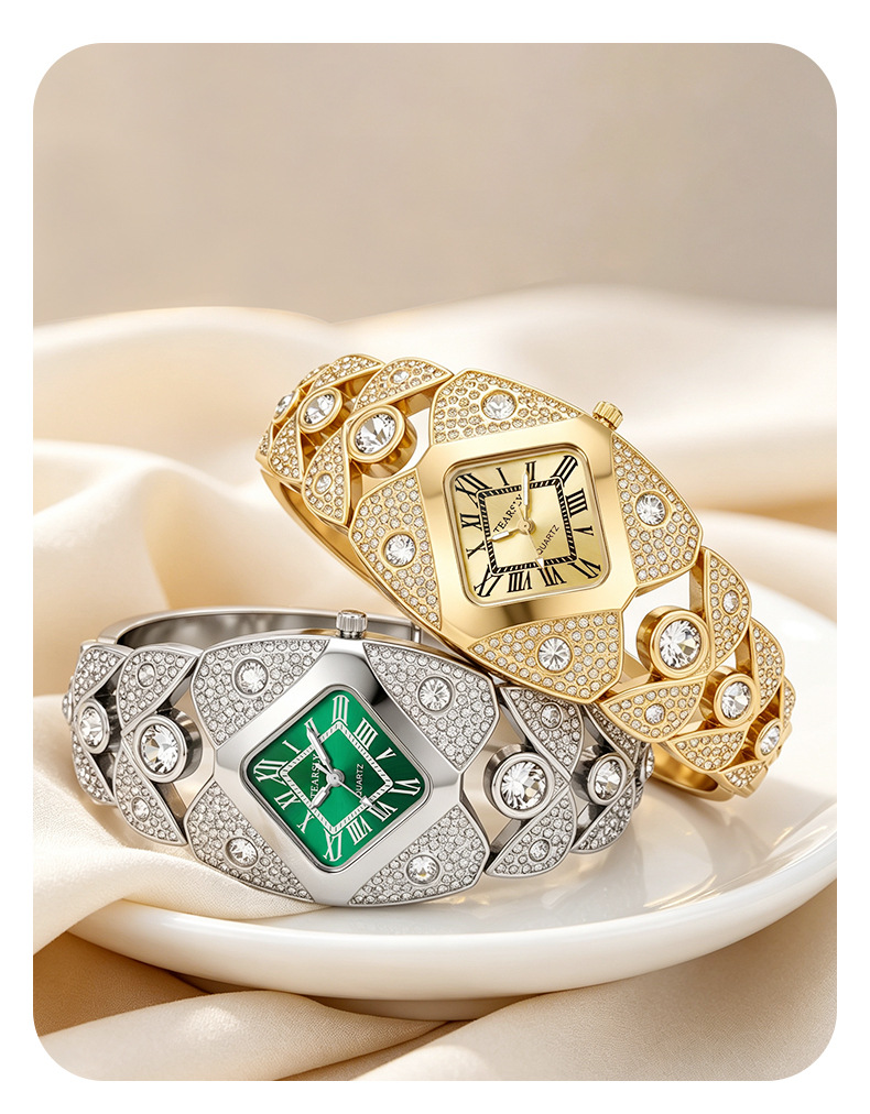 Women's quartz watch, diamond-studded vintage bracelet style