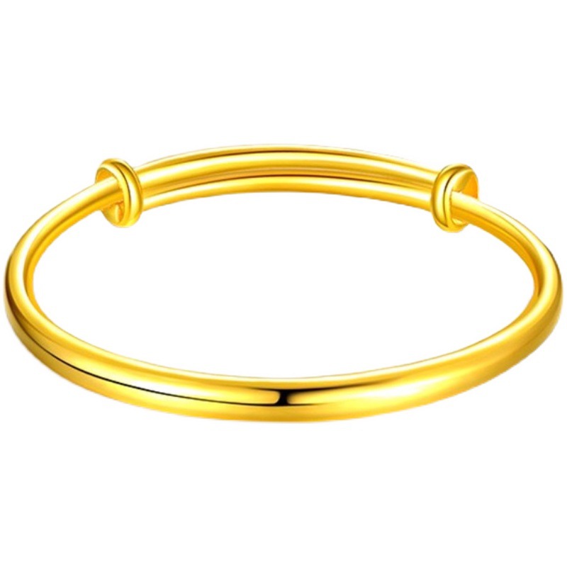 Sand gold smooth round bangle, women's, push-pull design