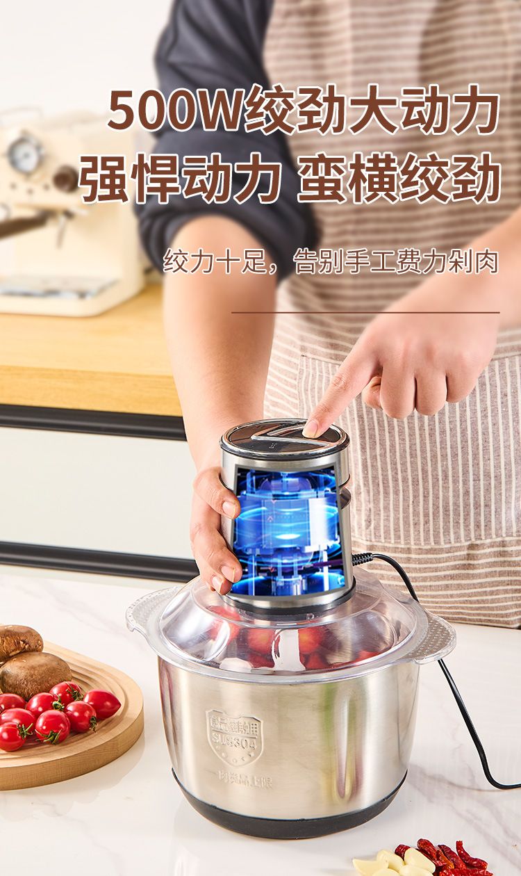 跨境多功能不锈钢绞肉机家用电动辅食碎肉机大容量电动料理机定制