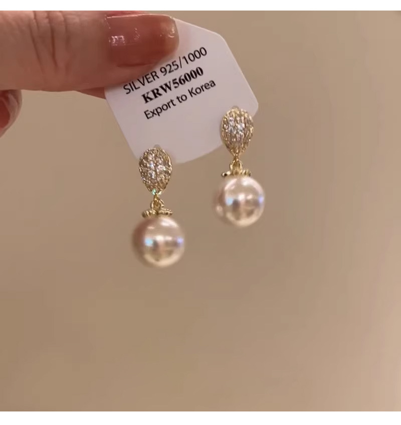 Pearl earrings, S925 silver studs, zircon accents
