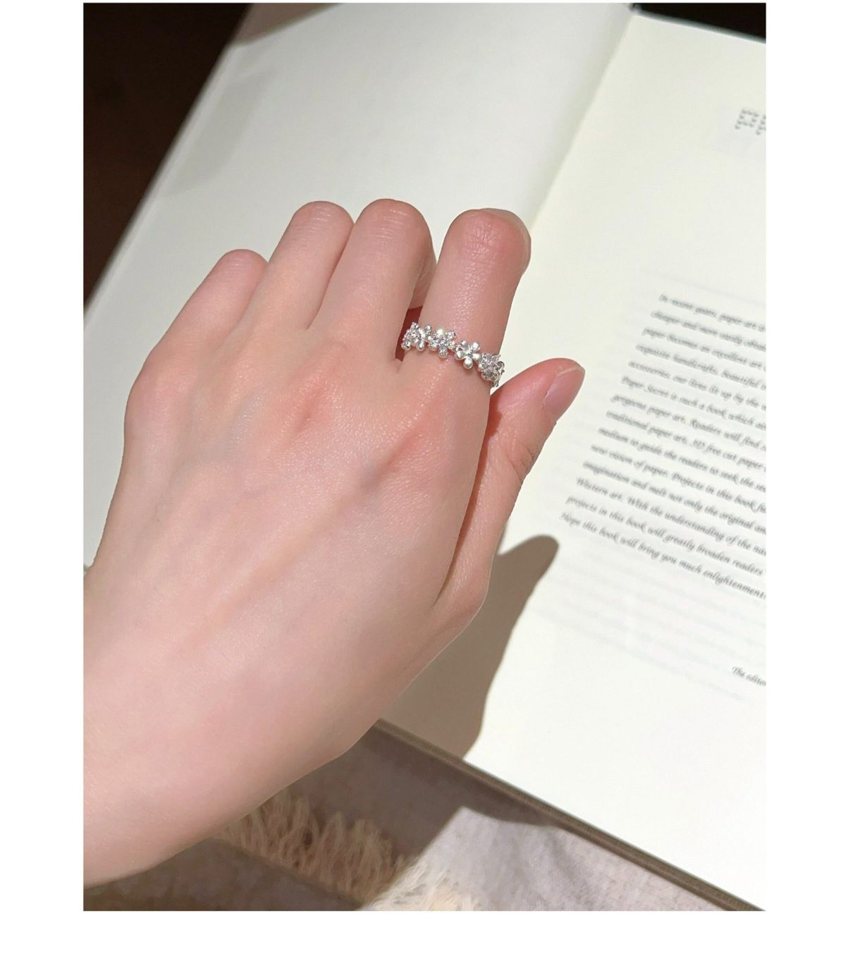 S925 sterling silver brushed flower open ring for women