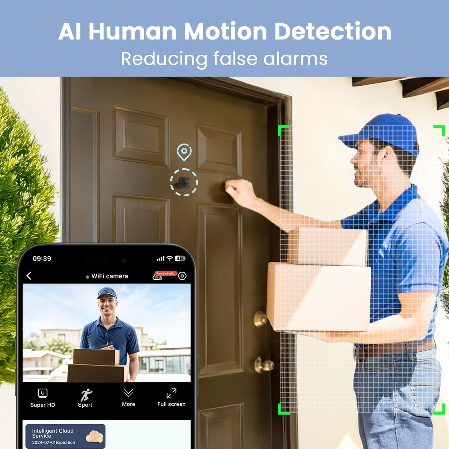 Kompakt WiFi HD Ev Güvenlik Kamerası, İç/Dış Mekan Gözetleme