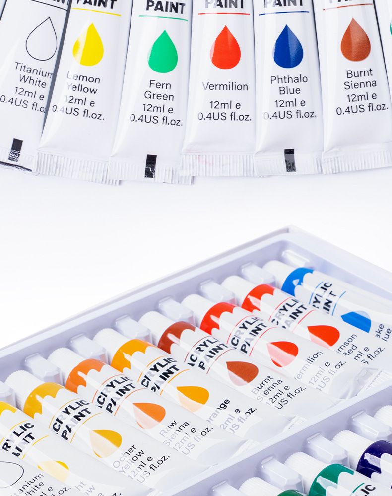 Akrilik boya seti 12 ml, çocuk çizim, DIY yumuşak tüp