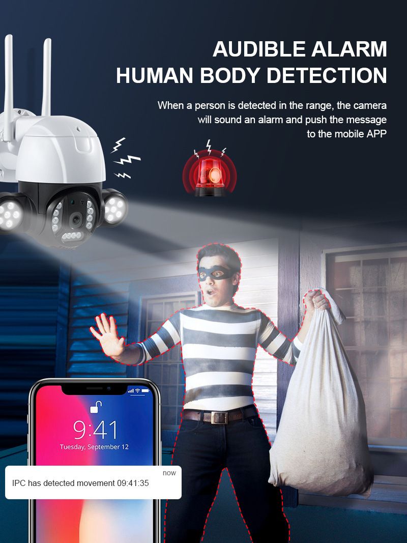 IP66 dış mekan güvenlik kamerası, 360° çift renk, ağ bağlantılı