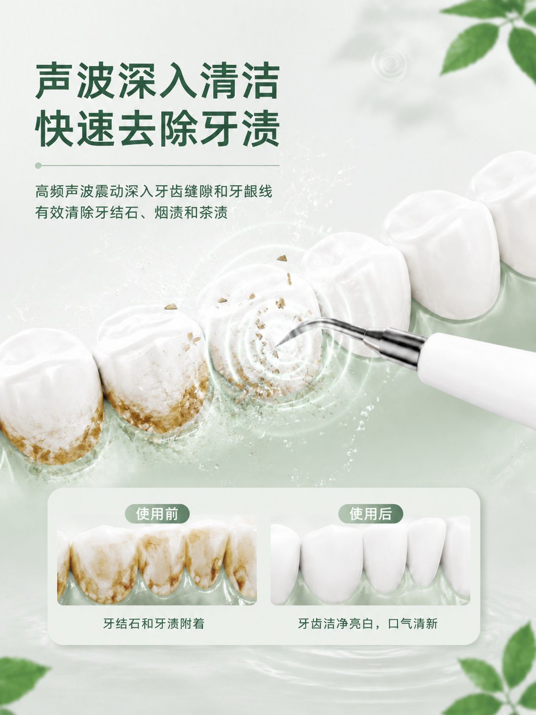 Home ultrasonic teeth cleaner, 5-speed, 2-in-1 tartar removal