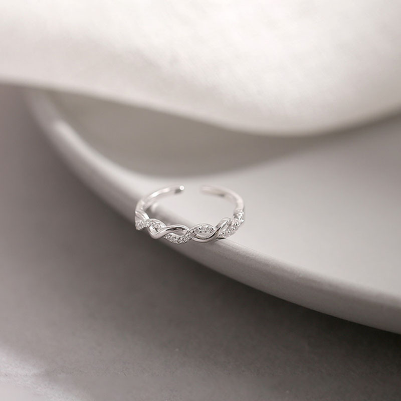 Geflochtener Ring Damen, luxuriöses offenes Design mit Kristallsteinen
