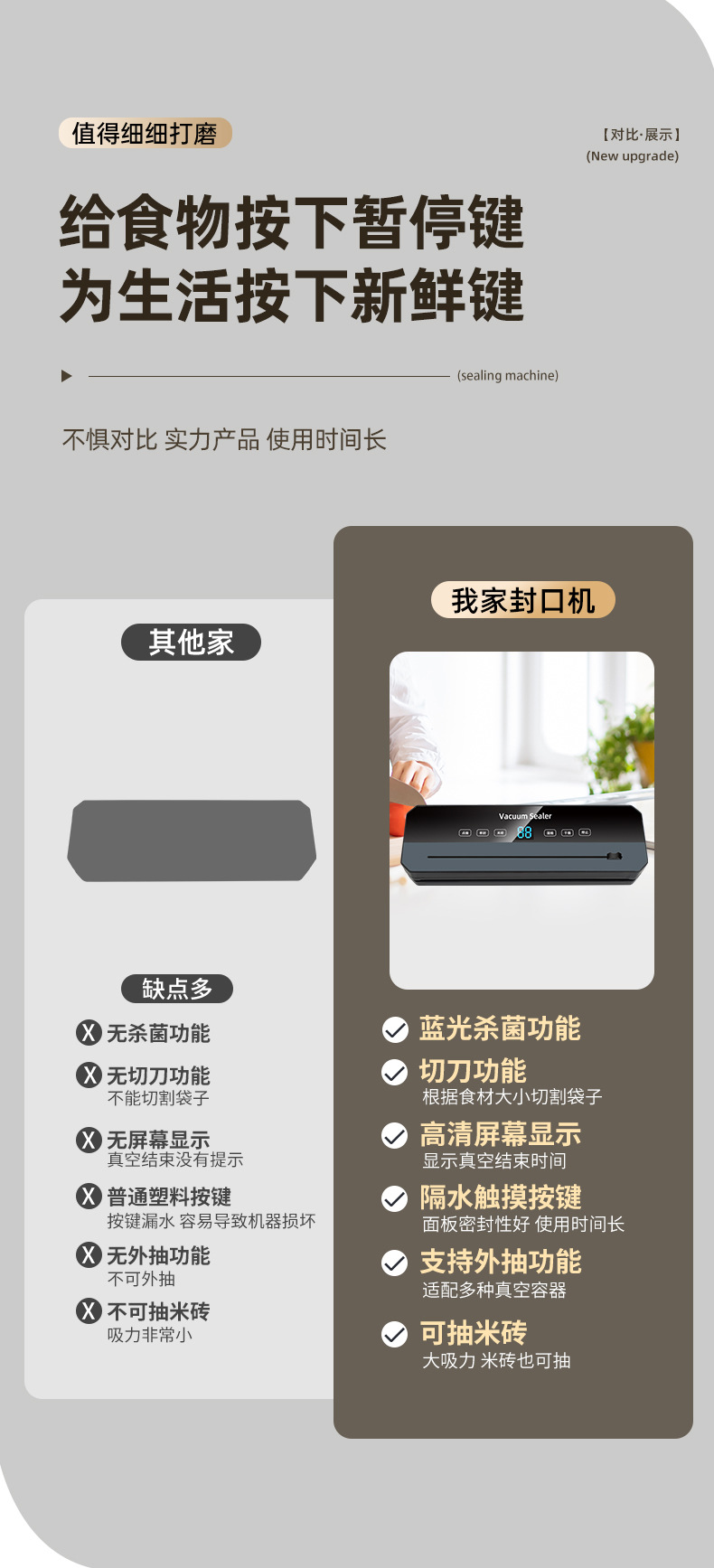 Automatic vacuum sealing machine for food, dry and wet modes