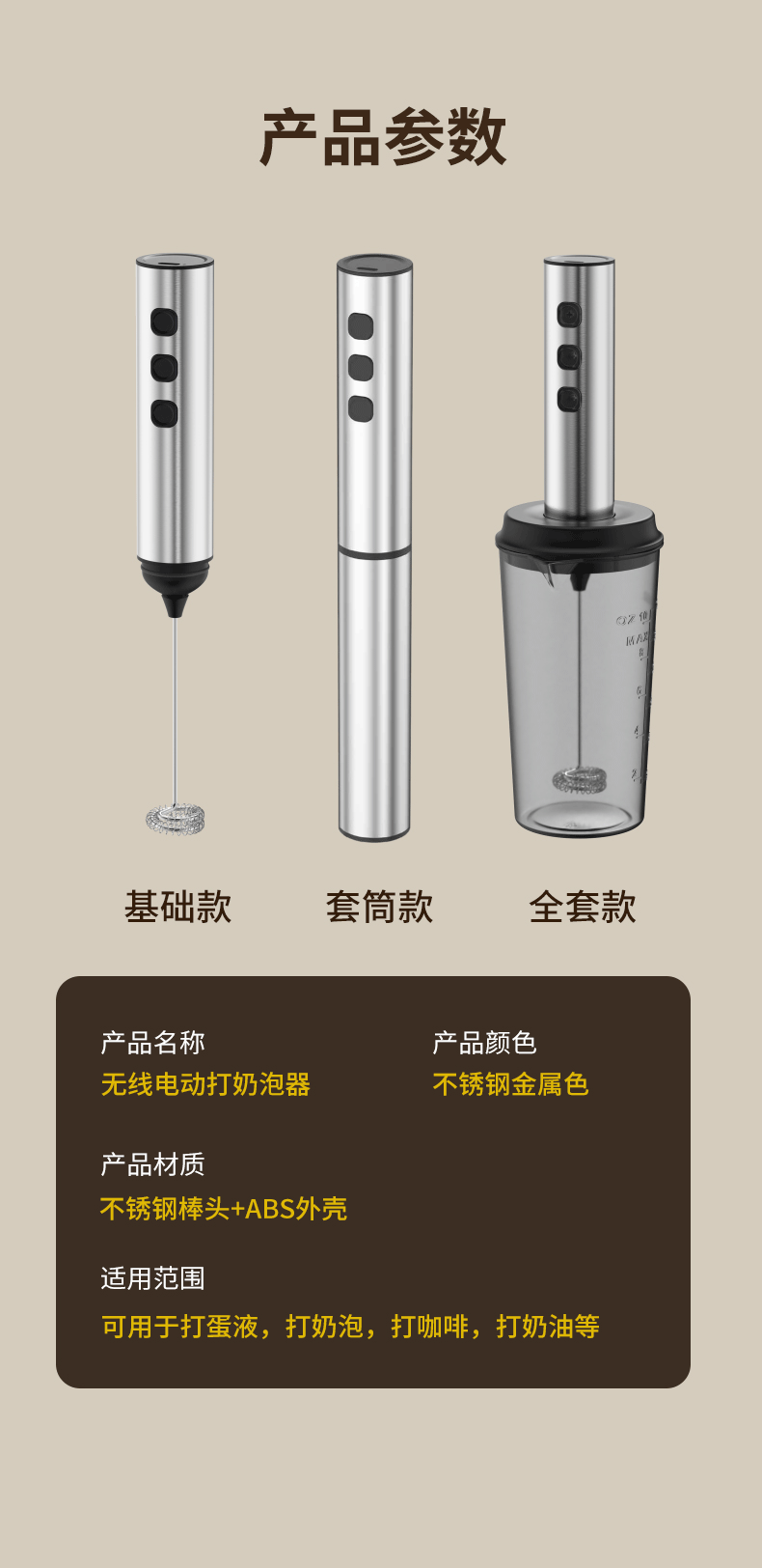 Electric Milk Frother, Stainless Steel, Handheld