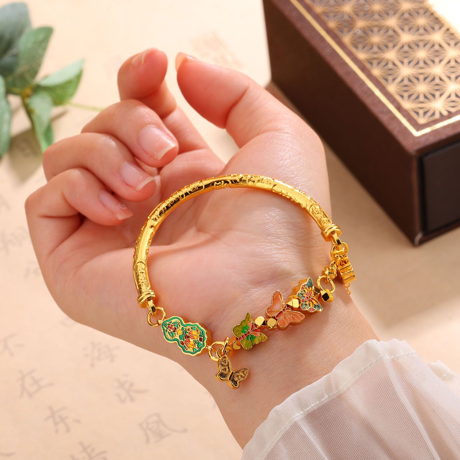 Gold Half Bangle, Butterfly Pearl, Design Jewelry