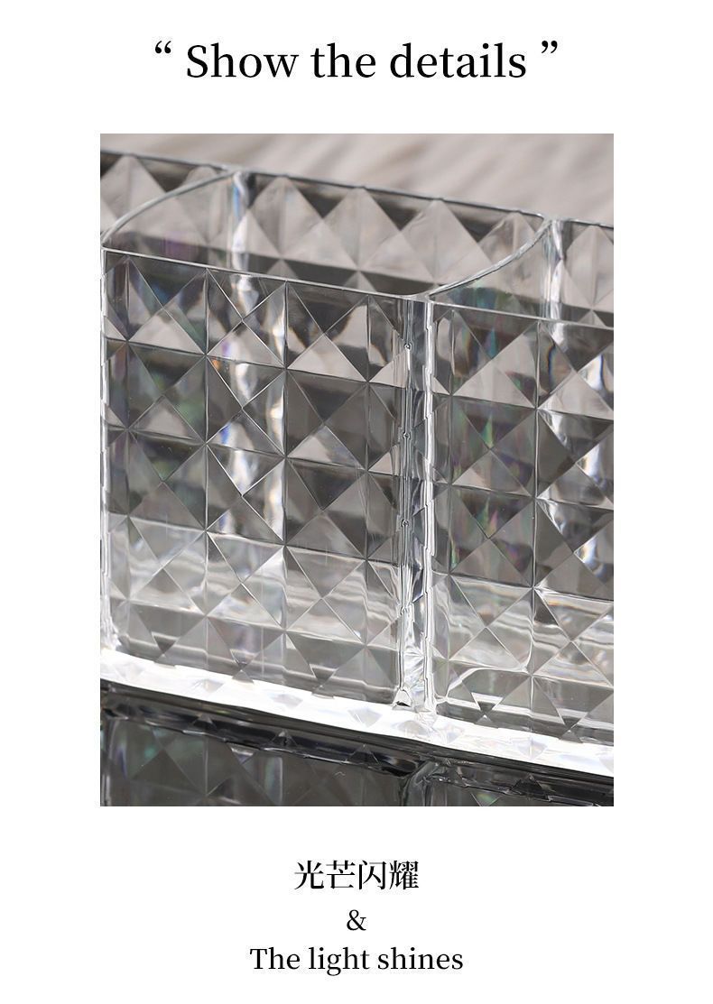 Acrylic cosmetic organizer, 3-compartment transparent box