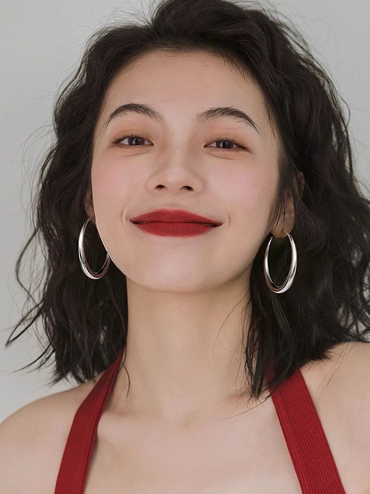 999纯银针圈圈耳环女轻奢高级感耳圈素圈耳夹耳钉大圆圈耳饰批发
