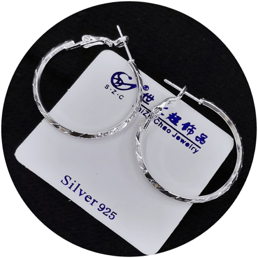 s925纯银针养耳朵保色时尚潮流夸张大圆圈耳圈网红气质个性耳饰