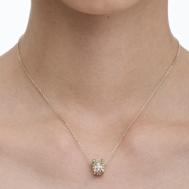 Iris flower design silver necklace, geometric