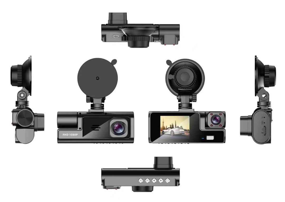 Dashcam, 3-lens, Full HD backup camera, smartphone connected