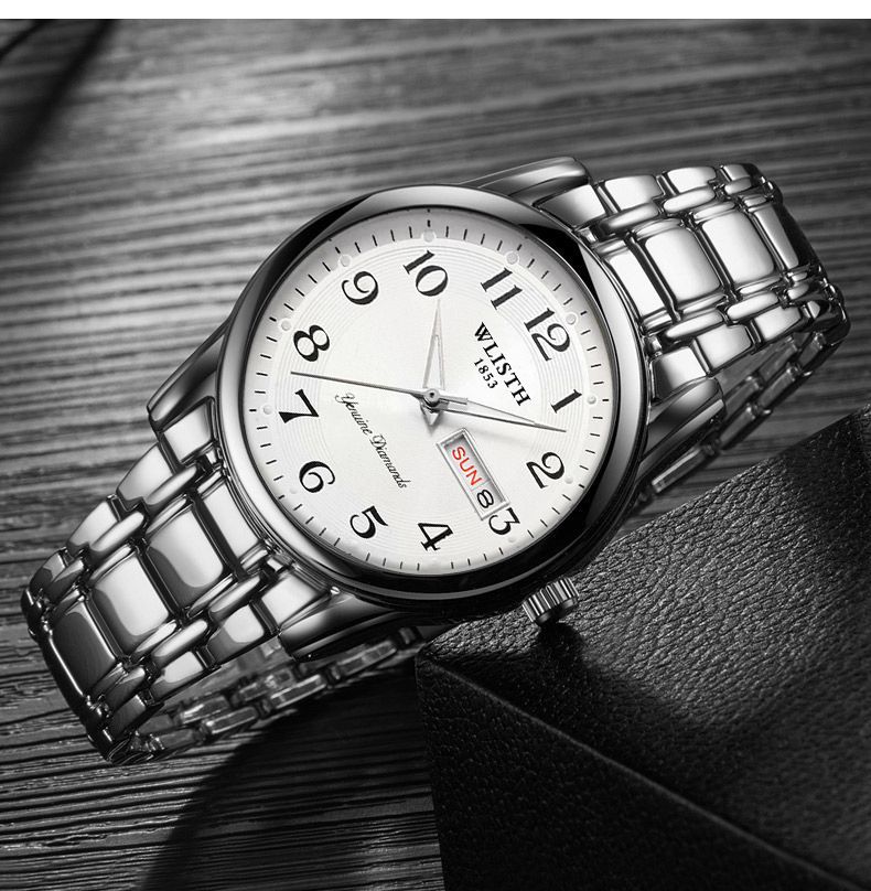 WLISTH men's quartz watch, large numerals, waterproof