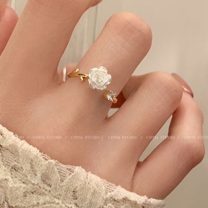 Kamelya-Offener Ring, Zirkon, verstellbar, Damen-Zeigefingerring