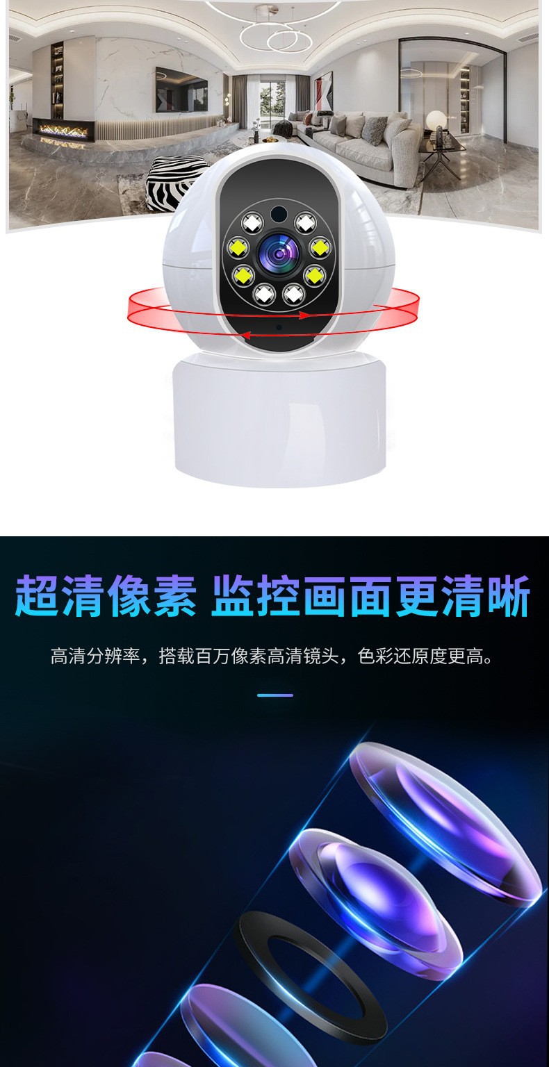 360-degree panoramic surveillance camera with night vision, wireless