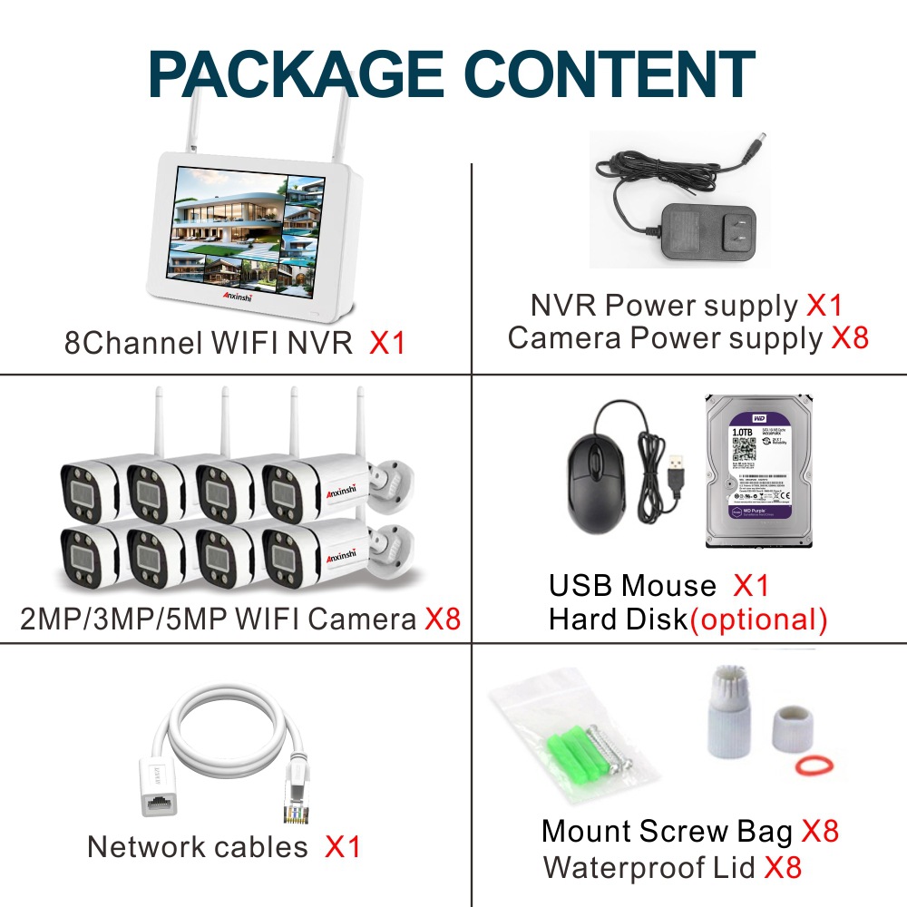 5MP 4/8-channel WIFI bullet camera kit with display