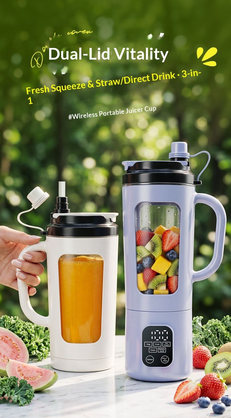 Portable USB rechargeable blender with 8 blades, touch screen, ice crushing function