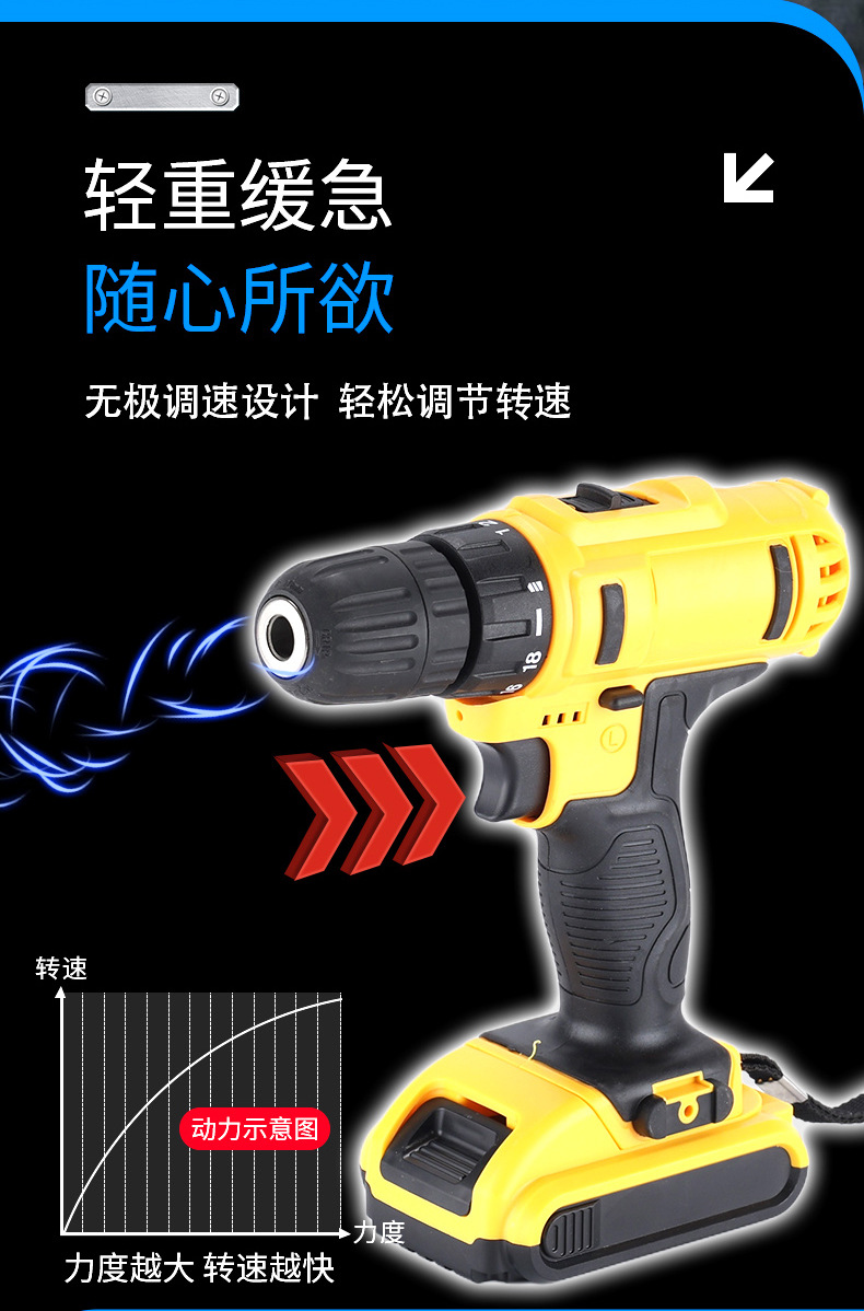 Cordless lithium electric drill, dual-speed pistol grip
