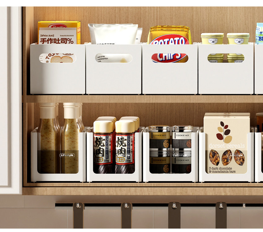 Expandable kitchen storage organizer, stackable, transparent