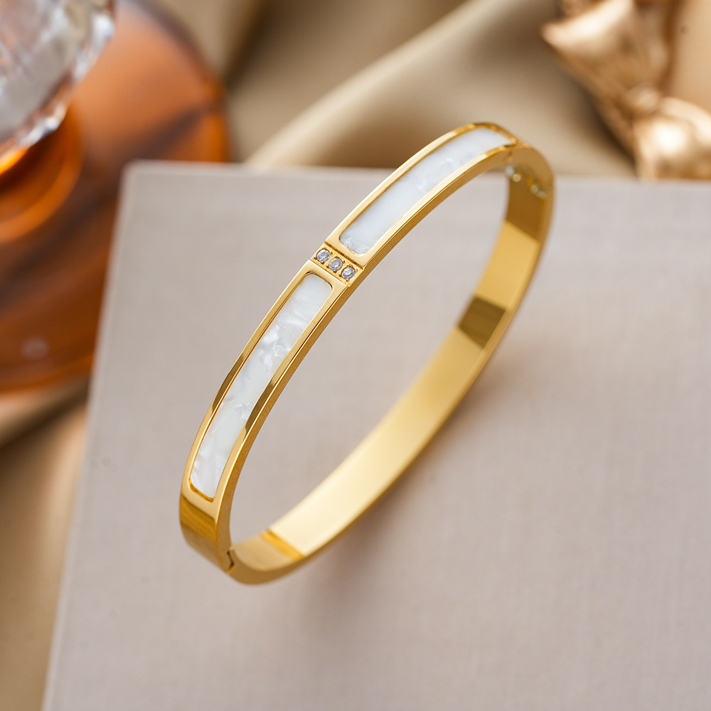 Strass-besetztes Titanzahl-Armband für Damen, offener Edelstahl, farbbeständig