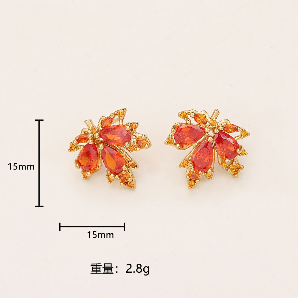Red maple leaf zircon necklace and chain