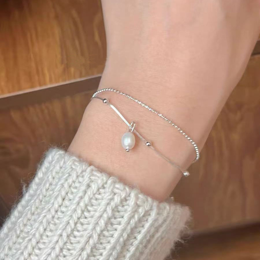 Damen-Armband aus 925er Silber mit Perlen, Luxus