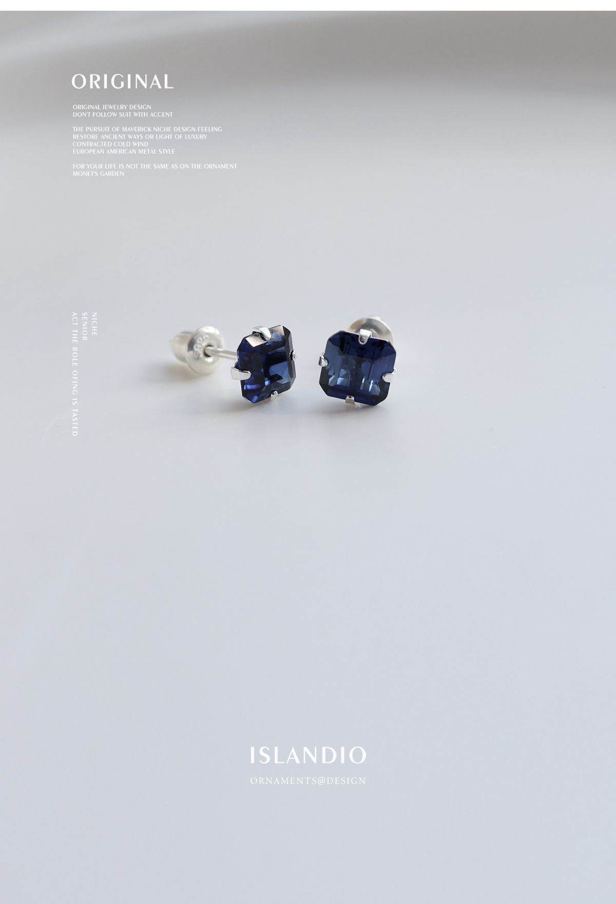 Robinia natural blue sapphire stud earrings, S925 sterling silver