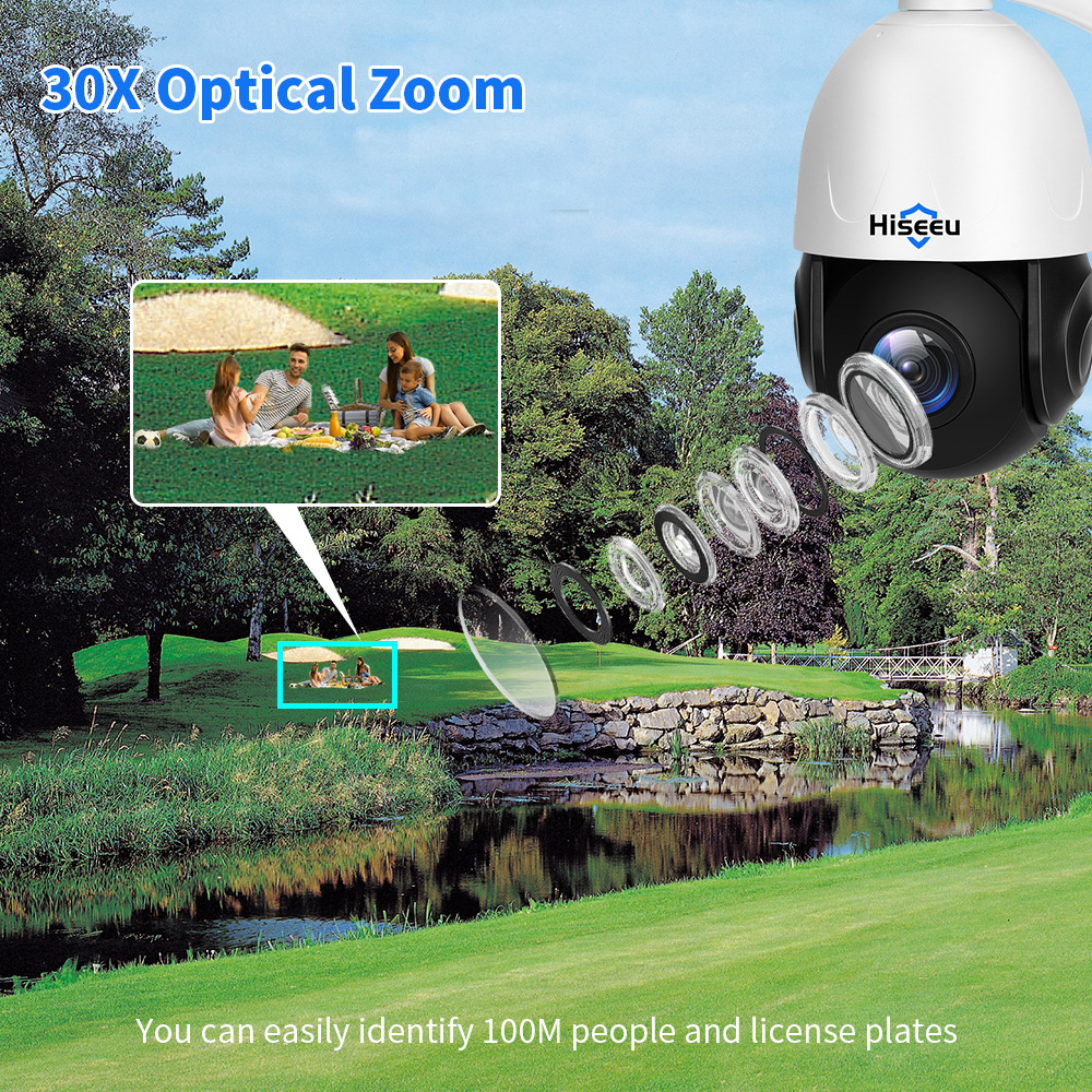 Hiseeu outdoor POE wired 30x zoom 5 megapixel high resolution CCTV WIFI monitoring PTZ camera