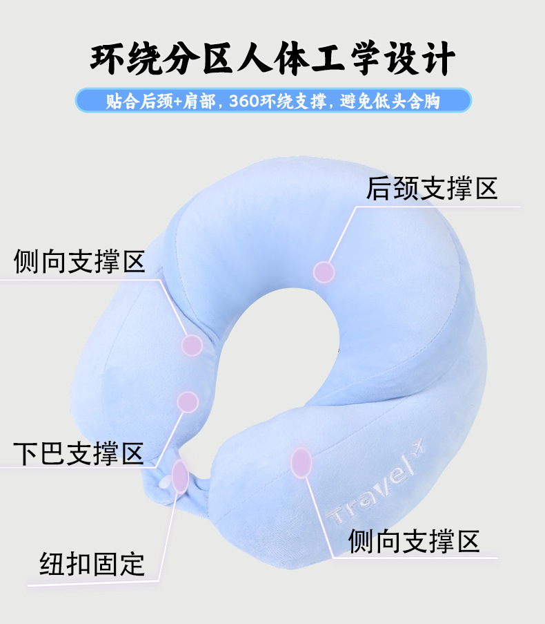 U-şekilli memory foam boyun yastığı, taşınabilir seyahat desteği
