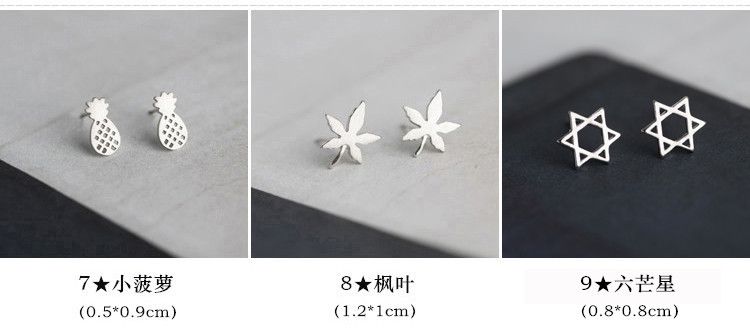 S925纯银韩国个性冷淡风小耳钉女简约创意气质学生百搭耳环耳饰品