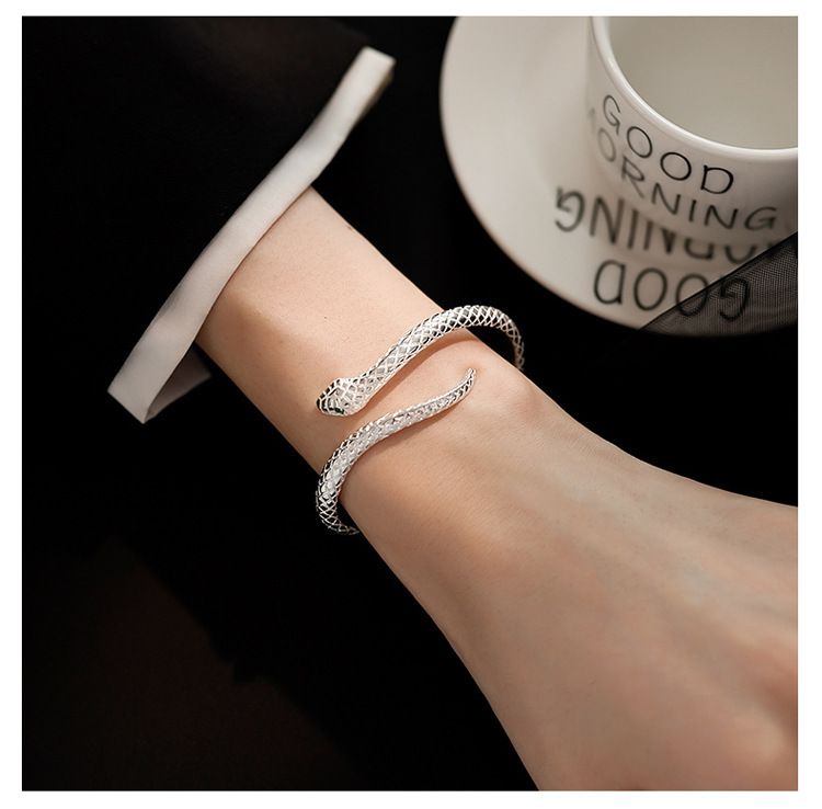 Snake-shaped silver-plated copper bracelet