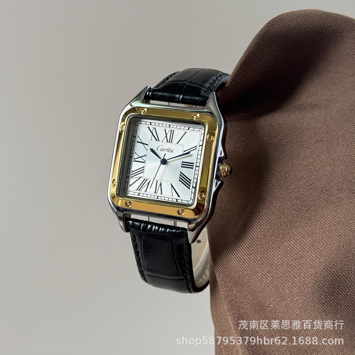 Cartisi men's wristwatch, square, roman numerals, leather strap