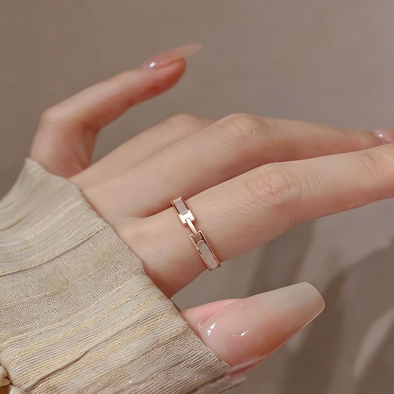H şeklinde titanyum çelik yüzük kadınlar için, rose gold