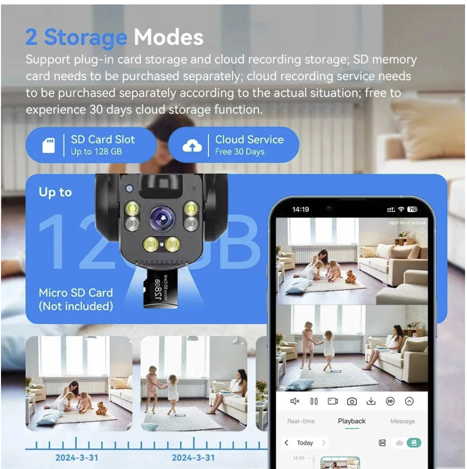 Güneş enerjili gözetleme kamerası V360Pro, üç lens, 4G, gece görüşü