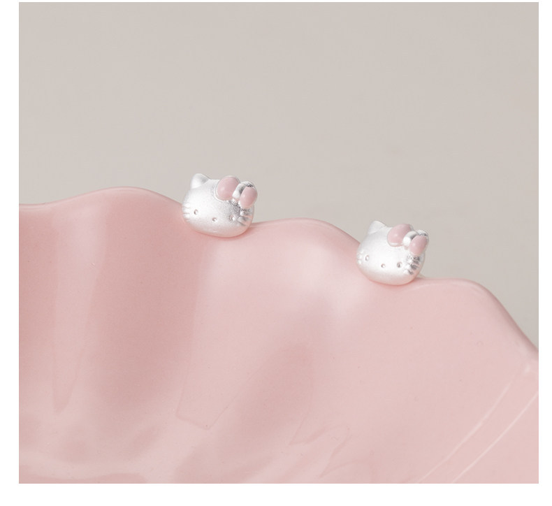 S999 Silver Butterfly Bow Kitten Stud Earrings Delicate