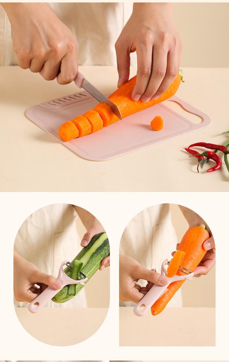 Stainless steel knife set with fruit and peeling knife, portable cutting board
