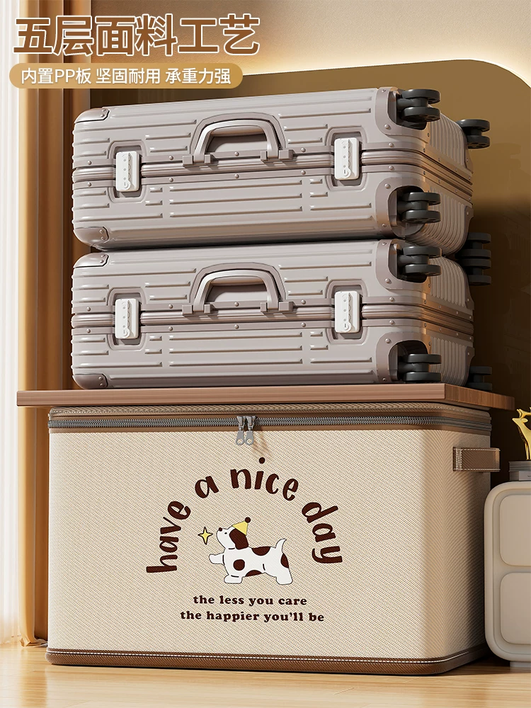 Large capacity foldable clothing storage box with lid, dust-proof