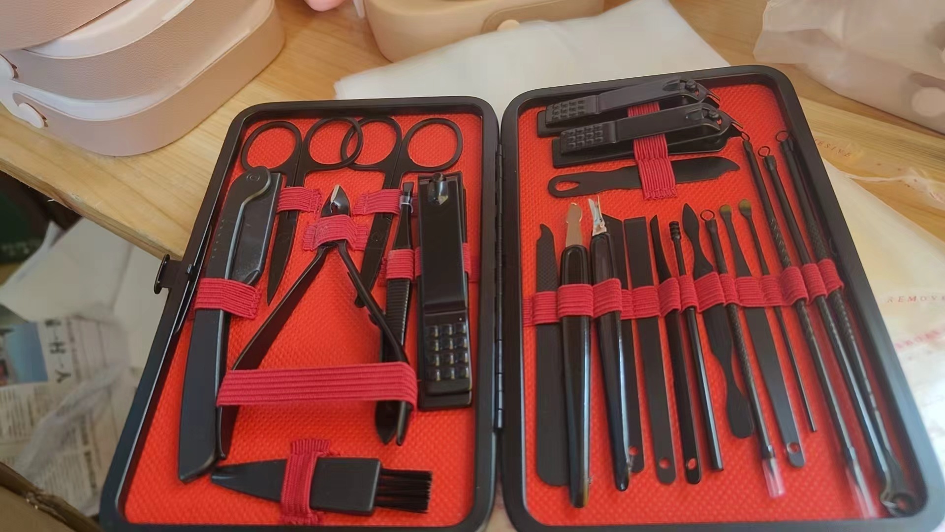 24-piece nail care set, black and red complete manicure pedicure kit