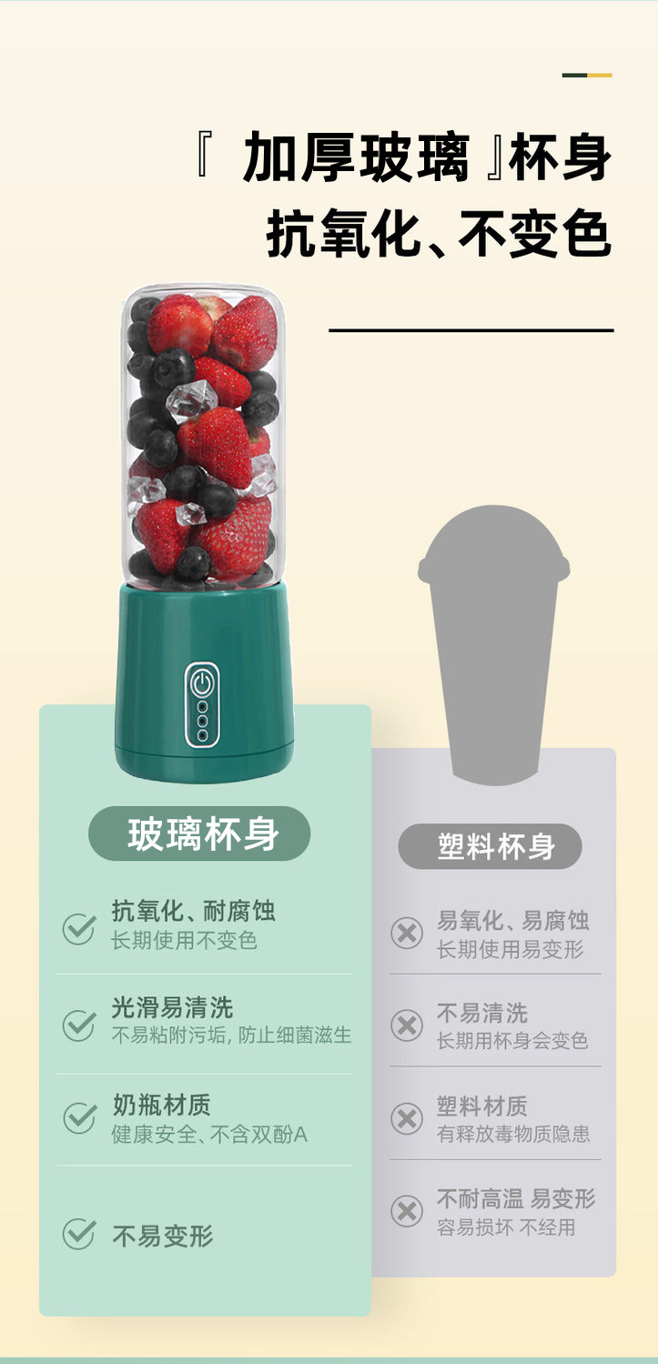 Mini fruit juicer, USB rechargeable, portable, fully automatic