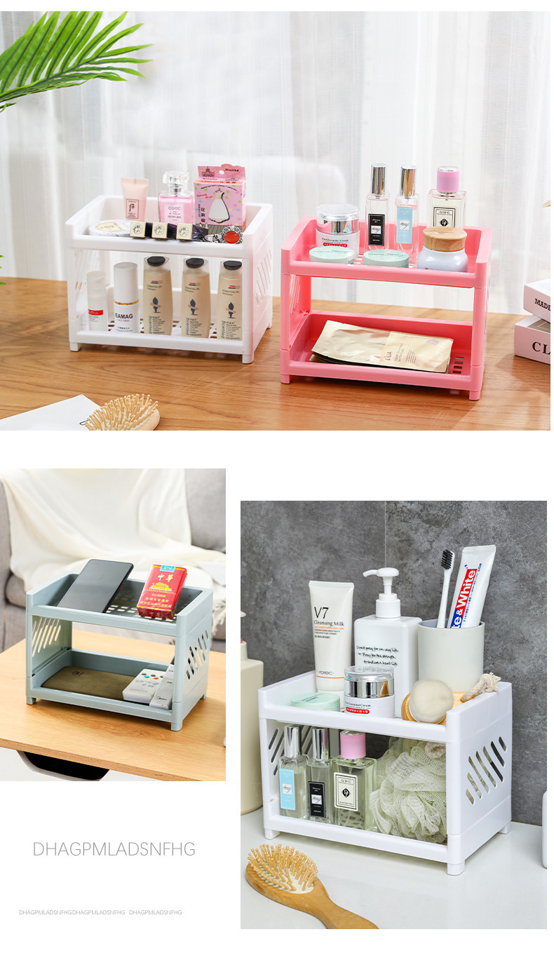 Plastic double-layer bathroom and kitchen storage shelf