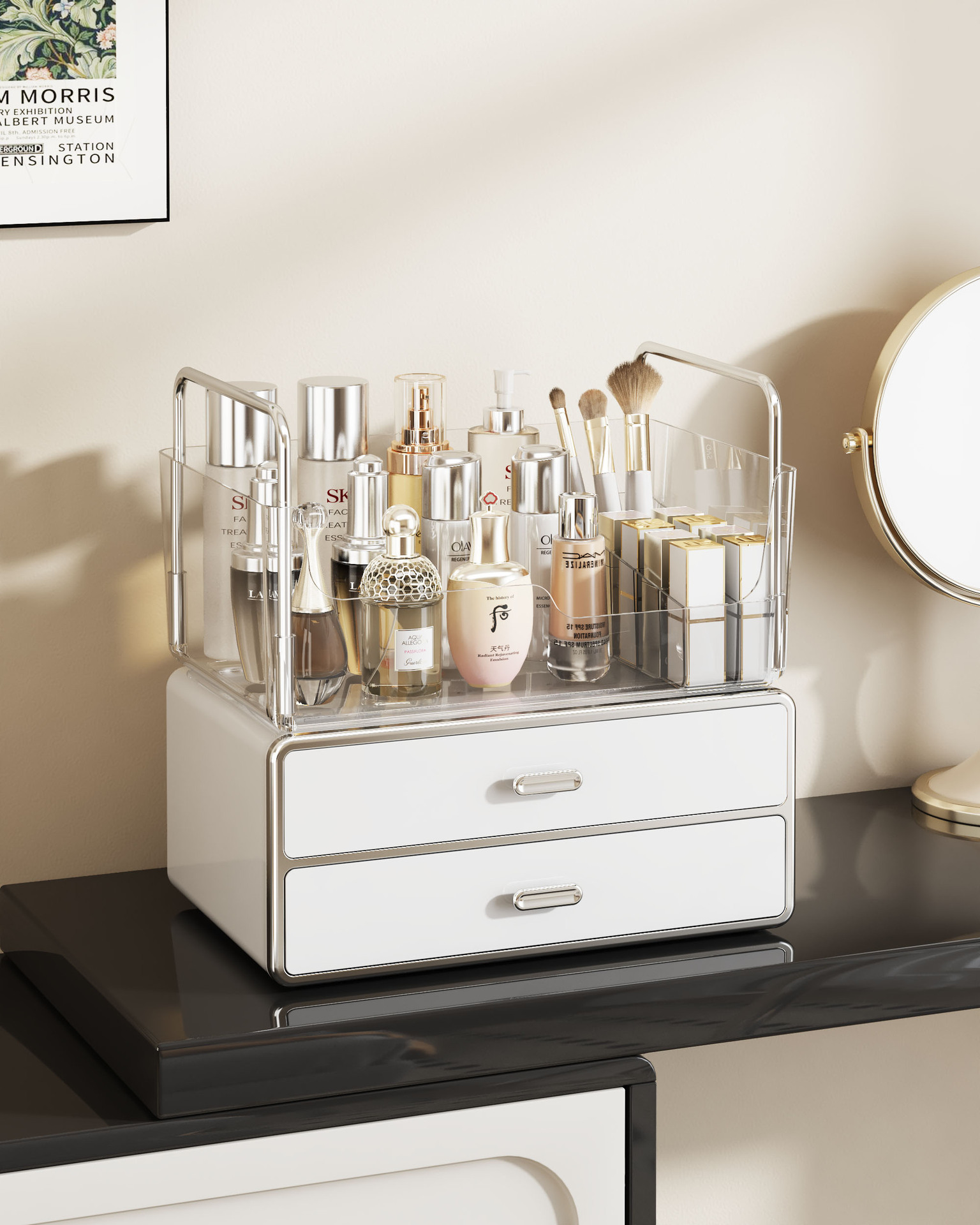 Cosmetics storage box with drawers, dustproof