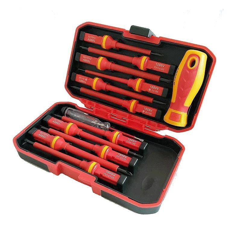 13-piece insulated screwdriver set, Phillips and flathead, electrician grade