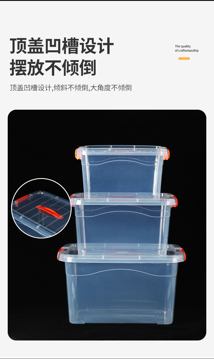 手提收纳箱透明食品收纳盒加厚塑料储物箱衣服整理箱带盖玩具箱子