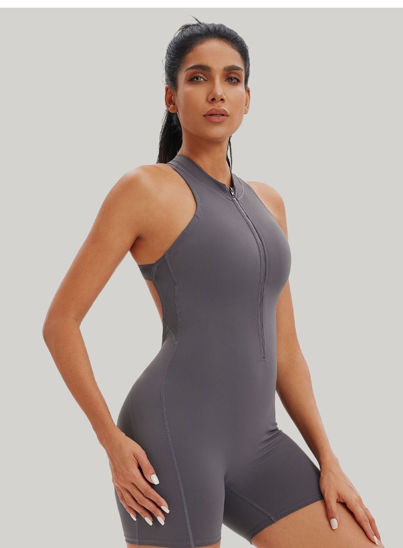 Profesyonel Spor Yoga Tulum Fermuar Nefes Alabilen Kız Arkası