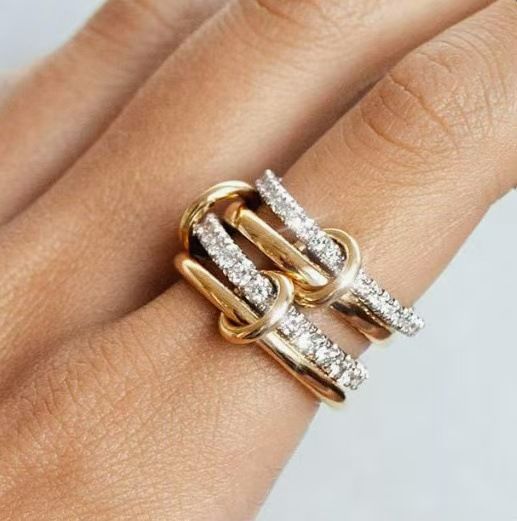 Titan-Stahl Kubikzirkonia-Ring, 18K Gold und Silber