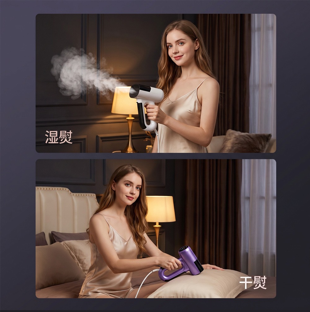 Magnetic hanging garment steamer, portable mini model, dry and wet dual function